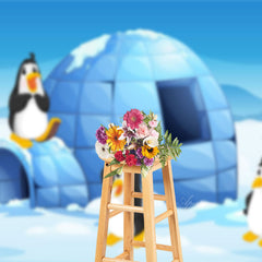 Aperturee - Cartoon Penguins Polar Igloo Photography Backdrop