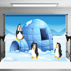 Aperturee - Cartoon Penguins Polar Igloo Photography Backdrop