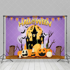 Aperturee - Cartoon Pumpkin Castle Moon Bat Happy Halloween Backdrop