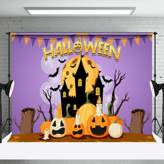 Aperturee - Cartoon Pumpkin Castle Moon Bat Happy Halloween Backdrop