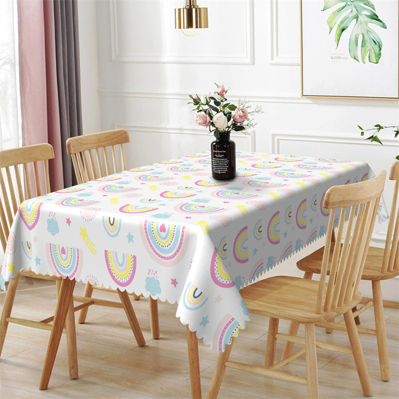 Aperturee - Cartoon Rainbow Sun Clouds Rectangle Tablecloth