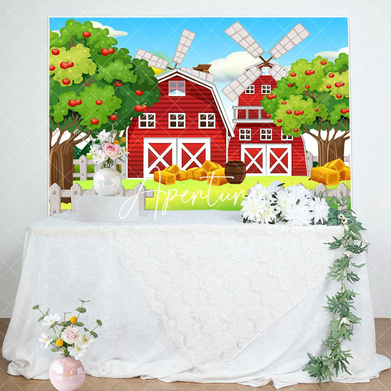 Aperturee - Cartoon Red House Trees Fence Baby Shower Backdrop