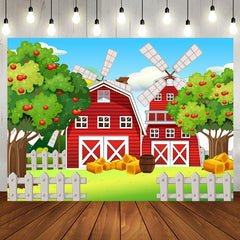 Aperturee - Cartoon Red House Trees Fence Baby Shower Backdrop