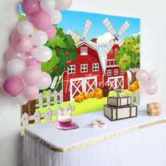 Aperturee - Cartoon Red House Trees Fence Baby Shower Backdrop