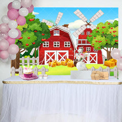 Aperturee - Cartoon Red House Trees Fence Baby Shower Backdrop