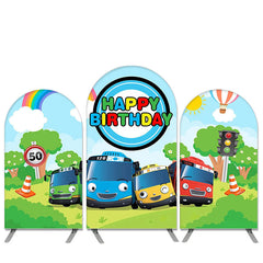 Aperturee Cartoon School Bus Theme Happy Birthday Arch Backdrop Kit