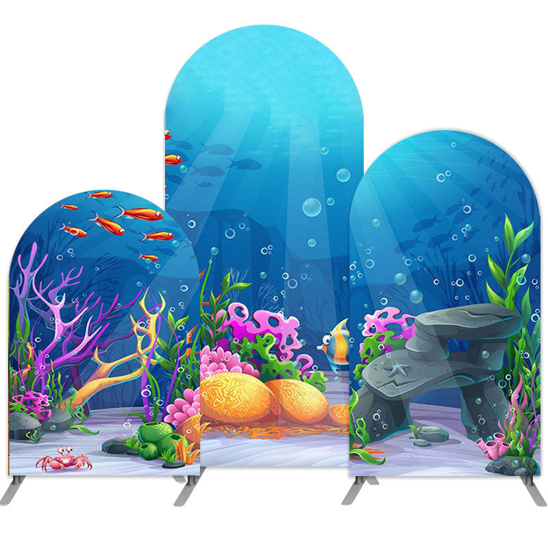 Aperturee Cartoon Sea World Double Sided Party Arch Backdrop Kit