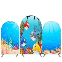 Aperturee Cartoon Sea World Theme Little Shark Arch Backdrop Kit