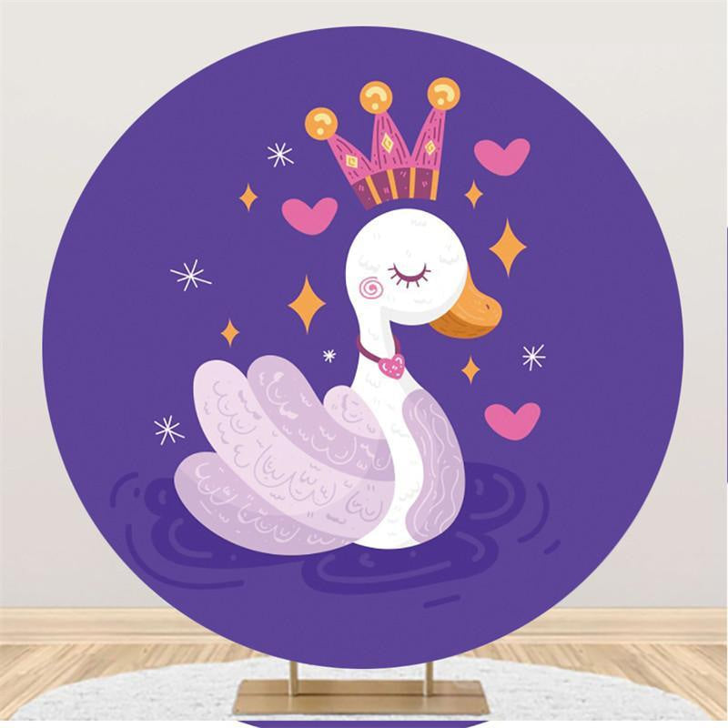 Aperturee Cartoon Swan Purple Pink Heart Round Party Backdrops