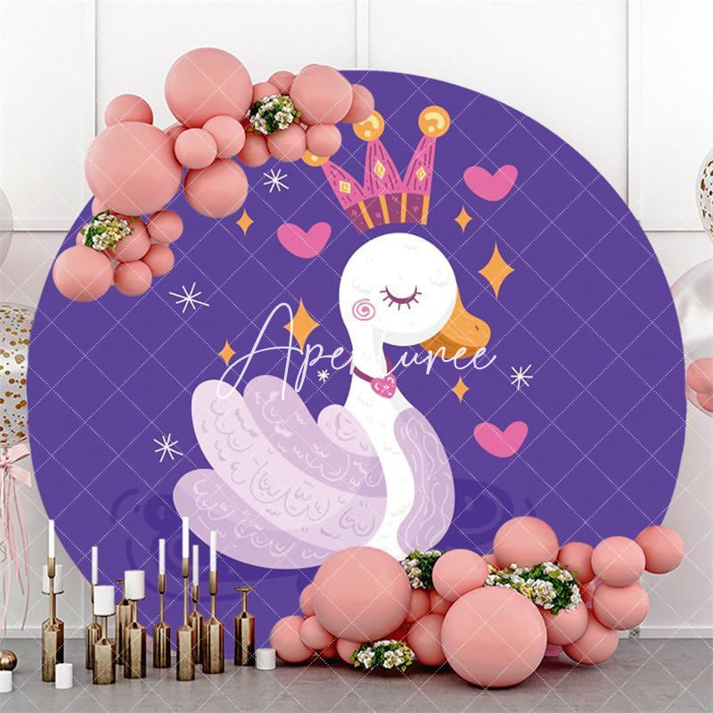 Aperturee Cartoon Swan Purple Pink Heart Round Party Backdrops