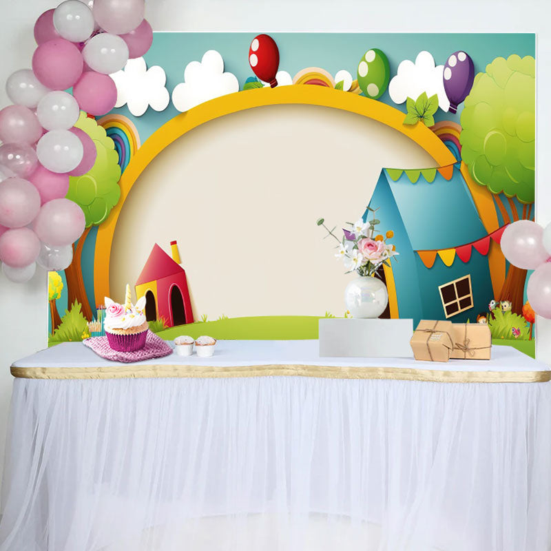 Aperturee - Cartoon Tree House Balloons Backdrop for Birthday