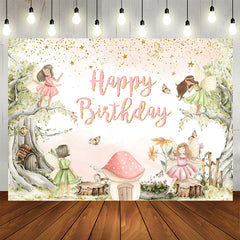 Aperturee - Cartoon Tree Mushroom Elf Birthday Backdrop For Girl