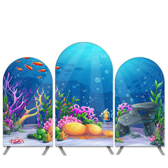 Aperturee Cartoon Under The Sea World Theme Birthday Arch Backdrop Kit