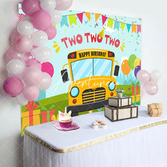 Aperturee - Cartoon Yellow Bus Balloon Gift 2nd Birthday Backdrop