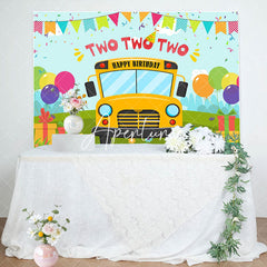 Aperturee - Cartoon Yellow Bus Balloon Gift 2nd Birthday Backdrop