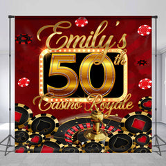 Aperturee - Casino 50th Birthday Theme Black Red Custom Backdrop