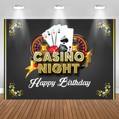 Aperturee - Casino Night Card Black Gold Happy Birthday Backdrop