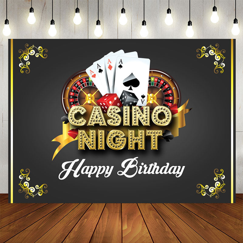 Aperturee - Casino Night Card Black Gold Happy Birthday Backdrop