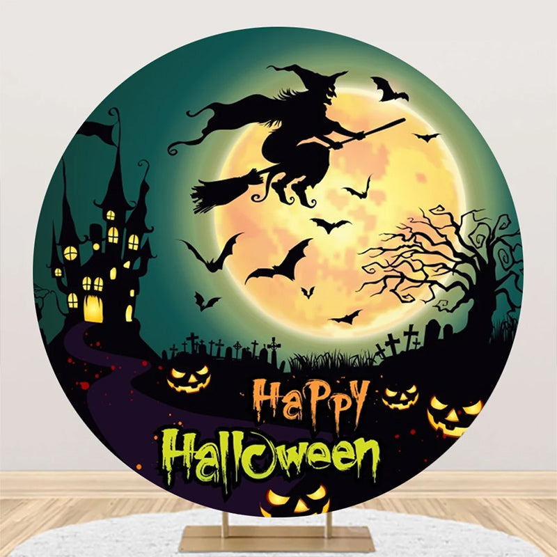 Aperturee - Castle Bat Witch Moon Night Happy Halloween Backdrop