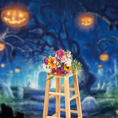 Aperturee - Castle Forest Terror Pumpkin Halloween Backdrop