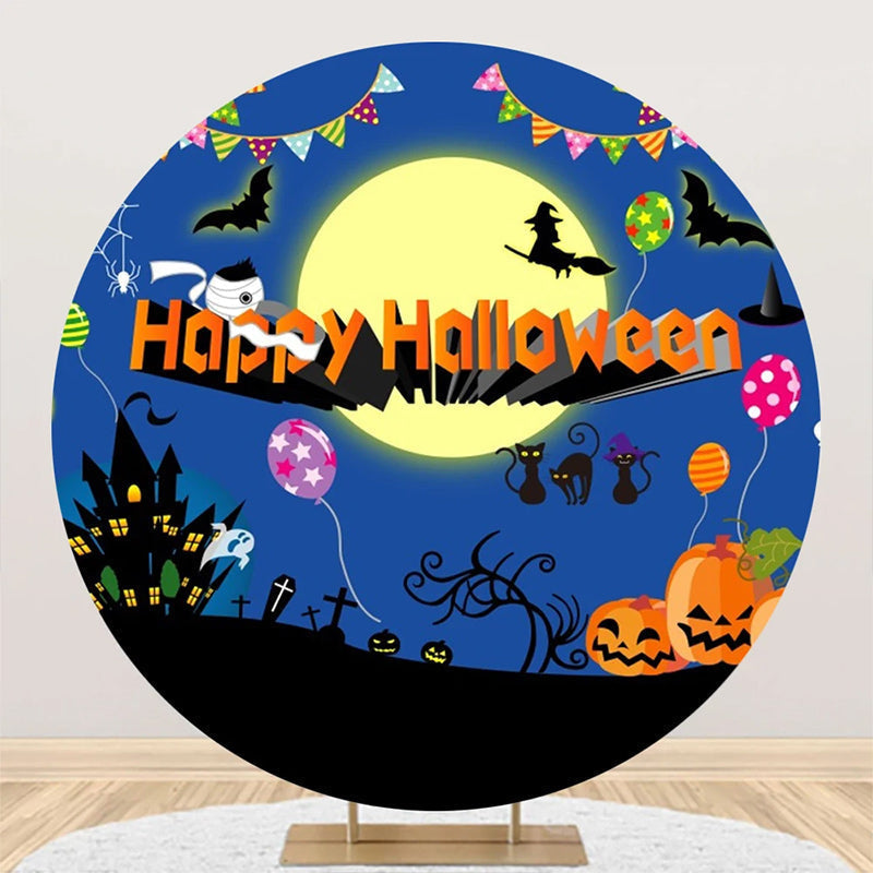 Aperturee - Castle Moon Night Round Happy Halloween Backdrop