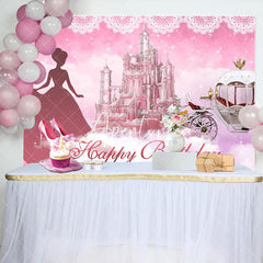 Aperturee - Castle Pink Cloud Princess Birthday Backdrop