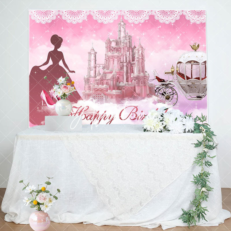 Aperturee - Castle Pink Cloud Princess Birthday Backdrop