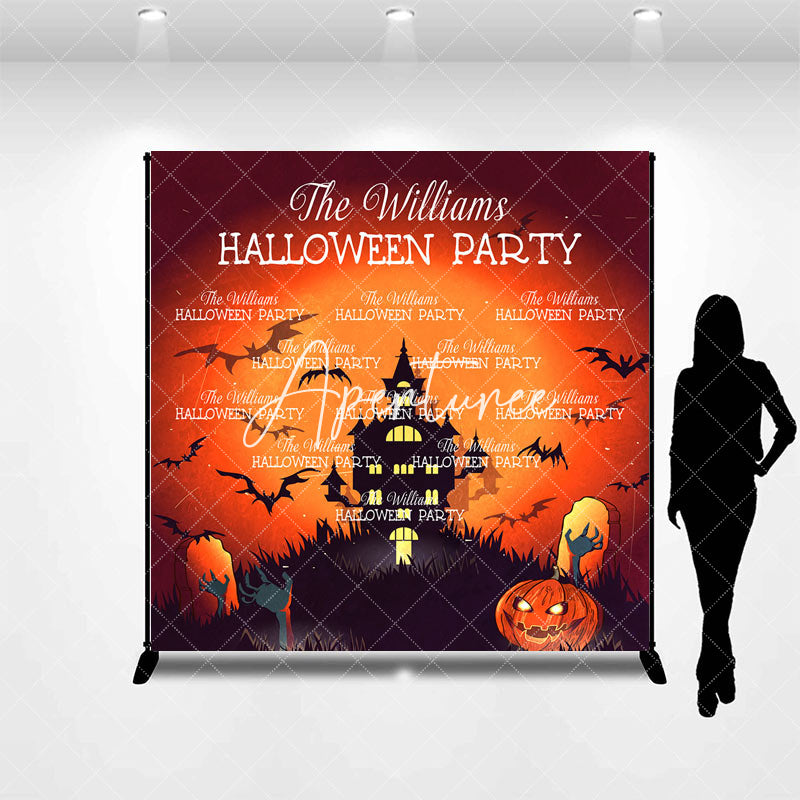 Aperturee - Castle Pumpkins Custom Name Halloween Party Backdrop