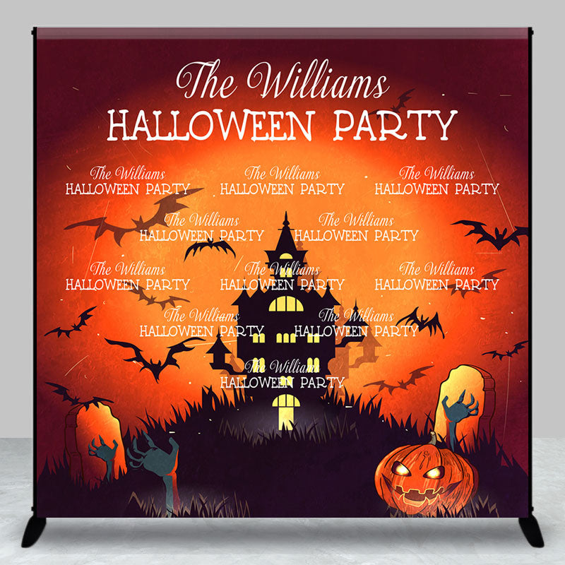 Aperturee - Castle Pumpkins Custom Name Halloween Party Backdrop