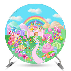 Aperturee Castle Rainbow Lollipop Round Backdrop For Party