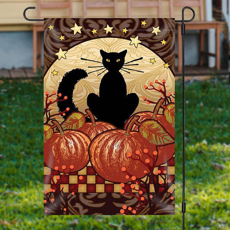 Aperturee - Cat Pumpkin Stars Halloween Waterproof Garden Flag