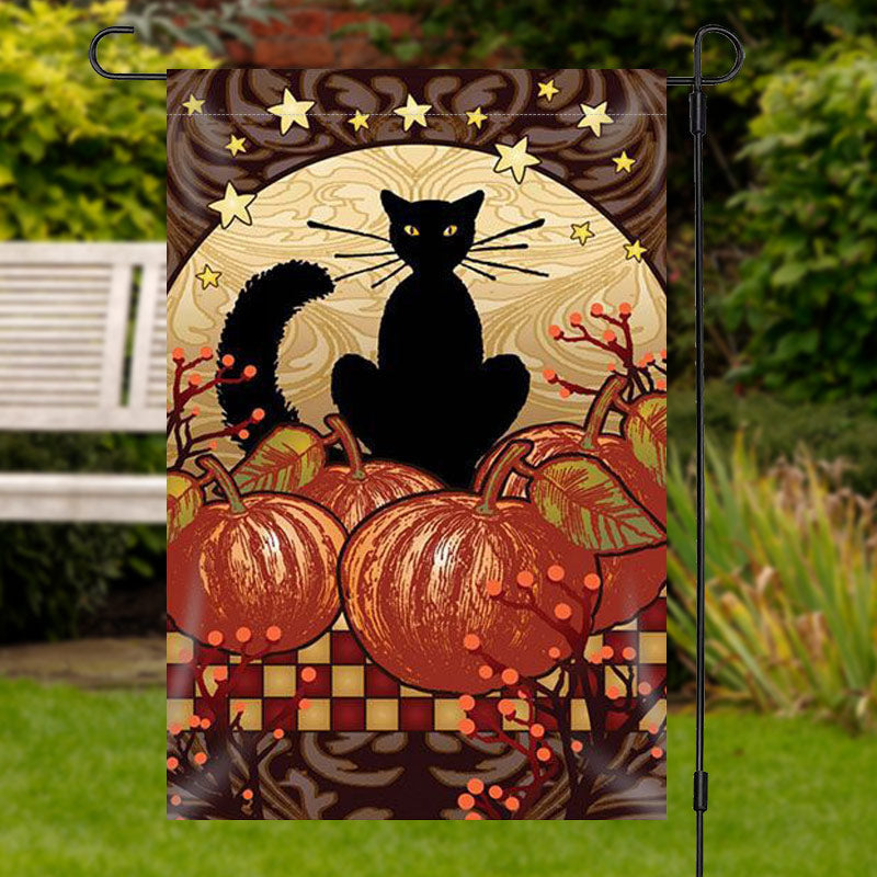 Aperturee - Cat Pumpkin Stars Halloween Waterproof Garden Flag