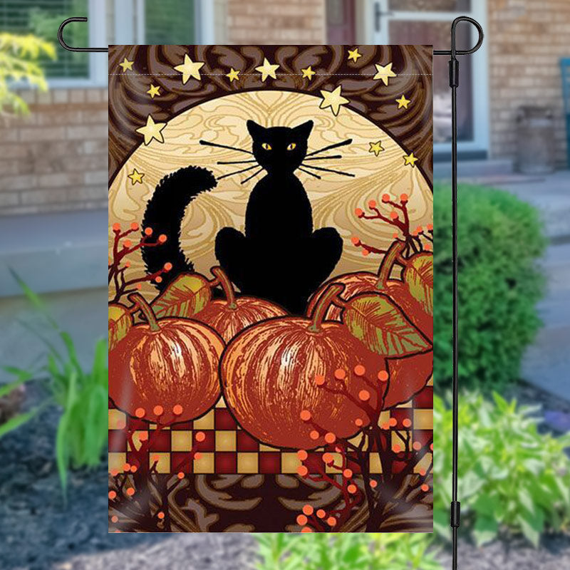 Aperturee - Cat Pumpkin Stars Halloween Waterproof Garden Flag