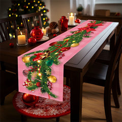 Aperturee - Cedar Bells Balls Pink Plaid Christmas Table Runner