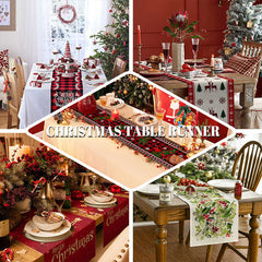 Aperturee - Cedar Bells Balls Pink Plaid Christmas Table Runner