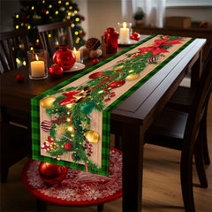 Aperturee - Cedar Cherry Wood Green Plaid Christmas Table Runner