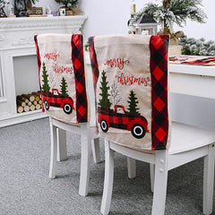 Aperturee - Cedar Truck Cherry Red Plaid Christmas Chair Cover