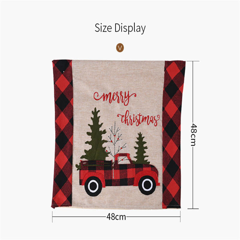 Aperturee - Cedar Truck Cherry Red Plaid Christmas Chair Cover