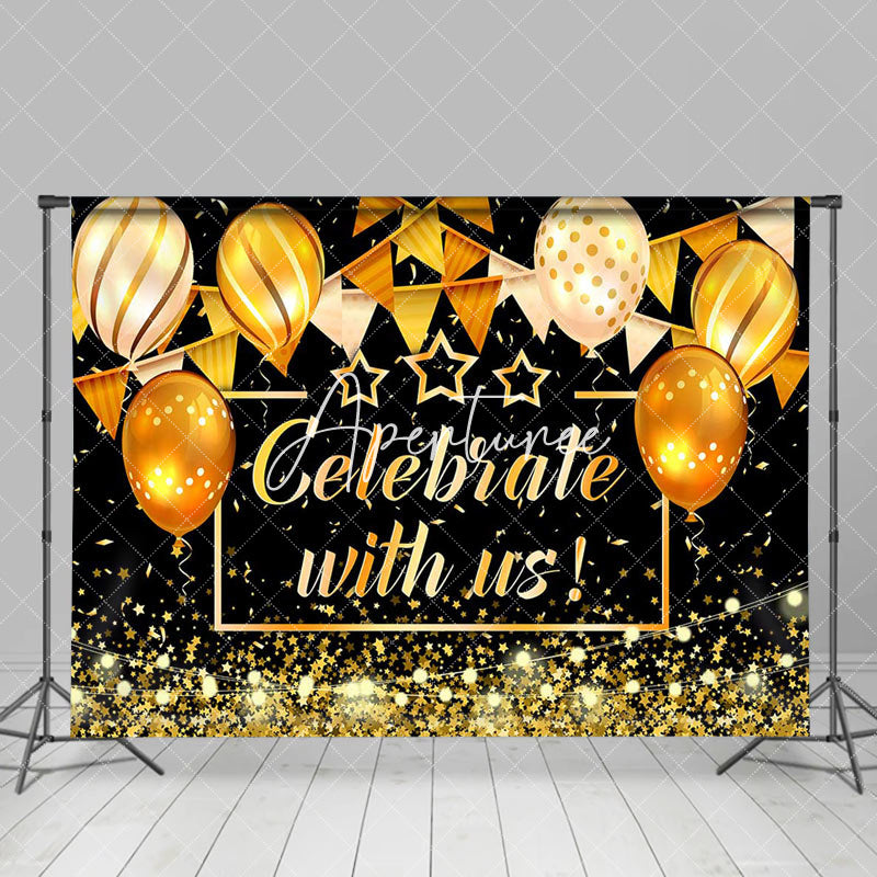 Aperturee - Celebrate Golden Glitter Balloon graduation Backdrop