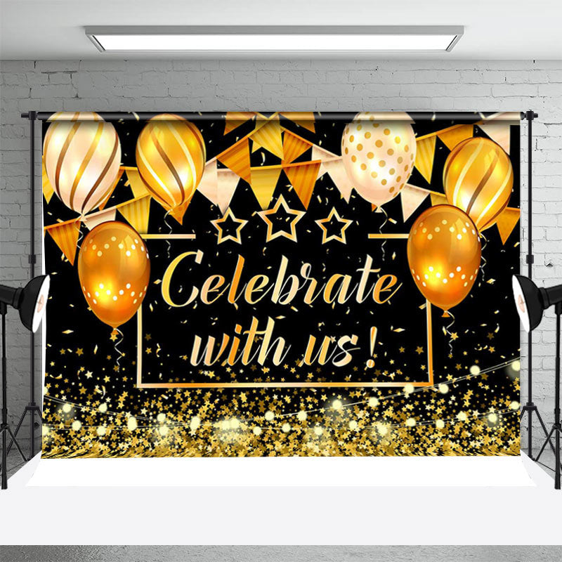 Aperturee - Celebrate Golden Glitter Balloon graduation Backdrop