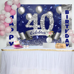 Aperturee - Celebrate Silver Navy Blue 40th Birthday Backdrop