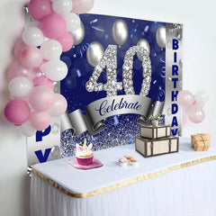 Aperturee - Celebrate Silver Navy Blue 40th Birthday Backdrop