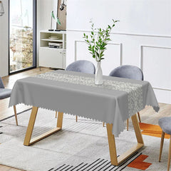 Aperturee - Cement Gray Traditional Pattern Dining Tablecloth