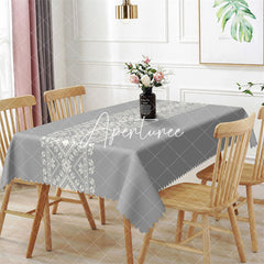 Aperturee - Cement Gray Traditional Pattern Dining Tablecloth