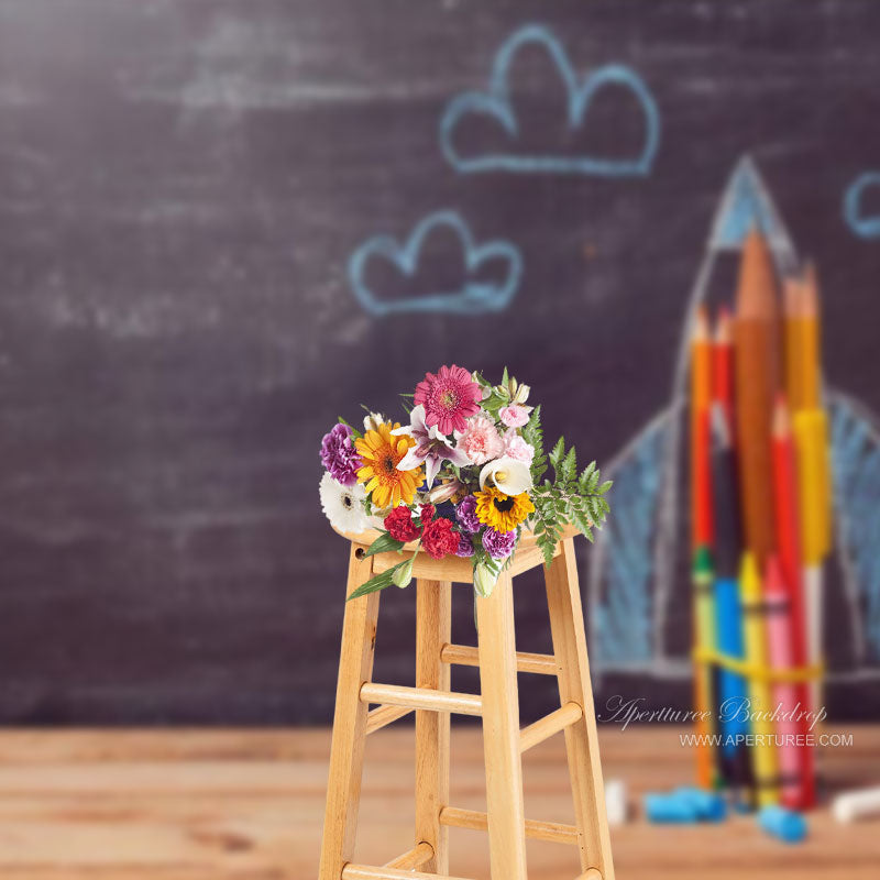 Aperturee - Chalkboard Pencils Chalk Backdrop Back To School