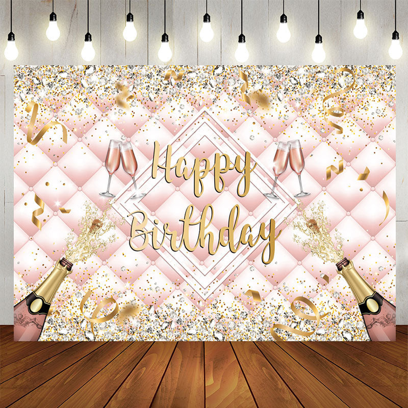 Aperturee - Champagne Bottle Ribbions Happy Birthday Backdrop