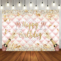 Aperturee - Champagne Bottle Ribbions Happy Birthday Backdrop