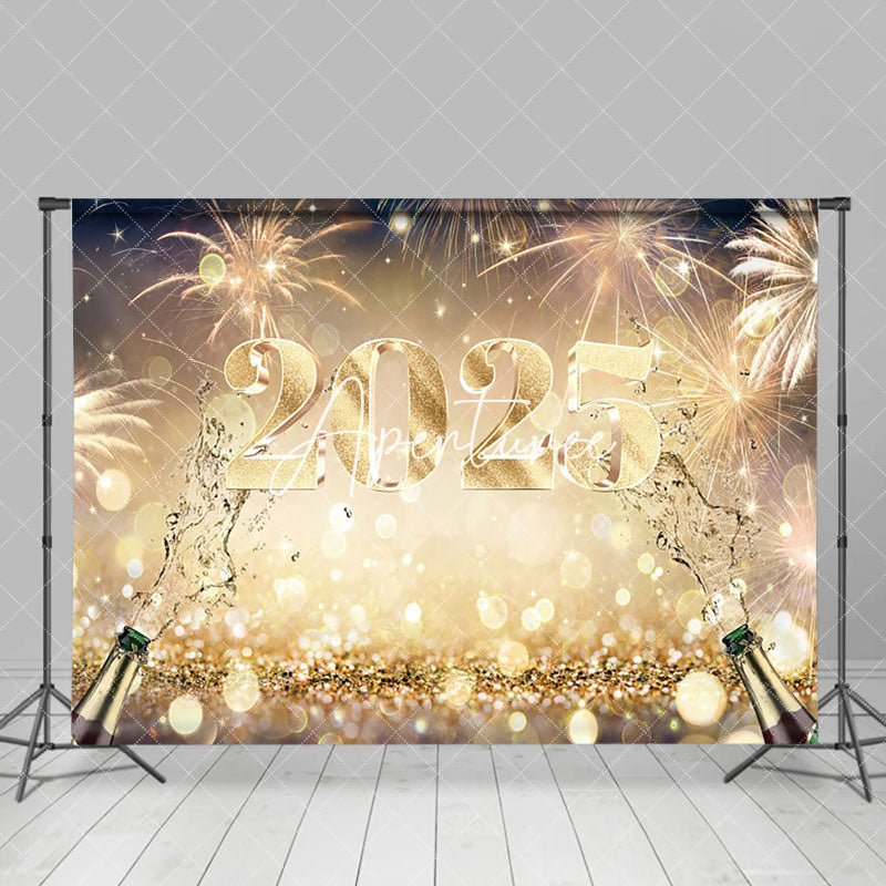 Aperturee - Champagne Gold Blurred Vibe Happy New Year Holiday Backdrop