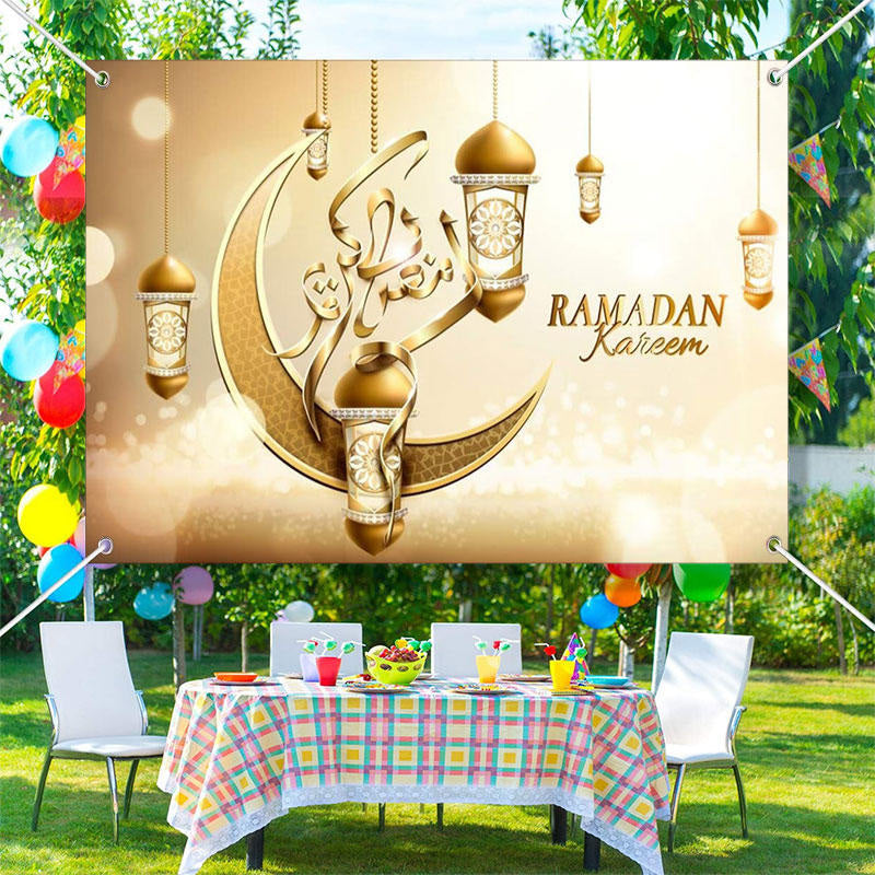 Aperturee - Champagne Moon Pendant Lantern Bokeh Ramadan Backdrop