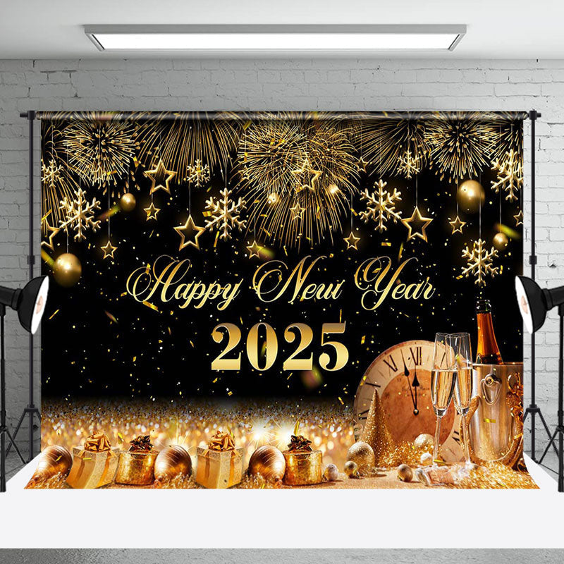 Aperturee - Champagne Sparkle Gold 2025 Happy New Year Backdrop